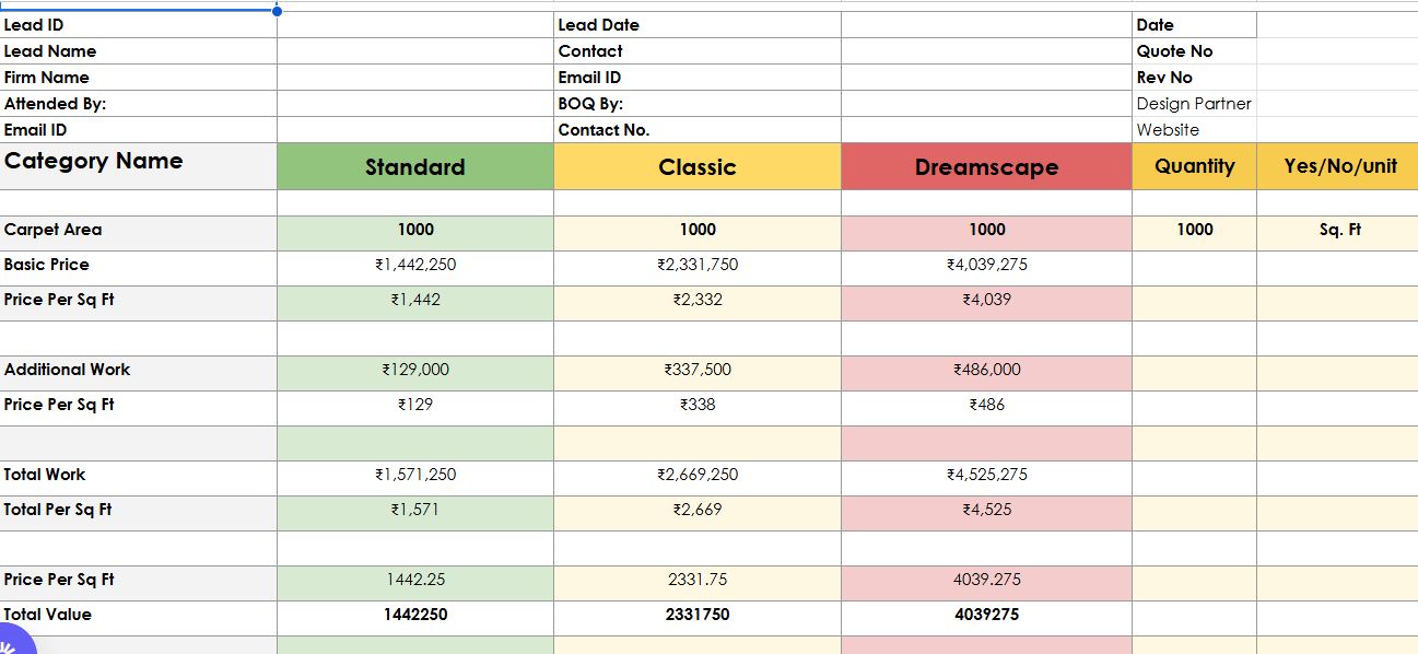 Block Estimate Calculator preview — Standard / Classic / Dreamscape tiers